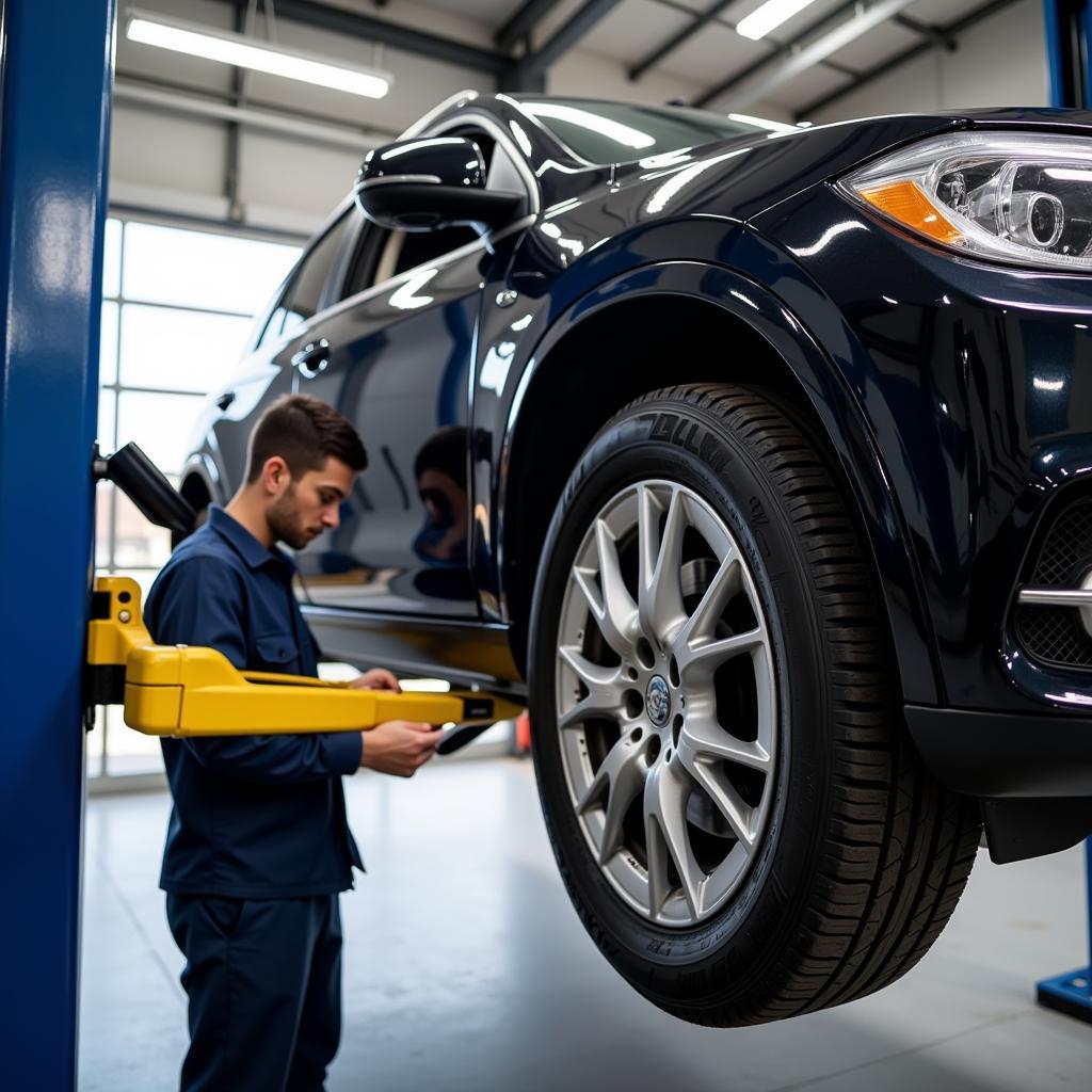 Car undergoing routine maintenance in a Dublin garage