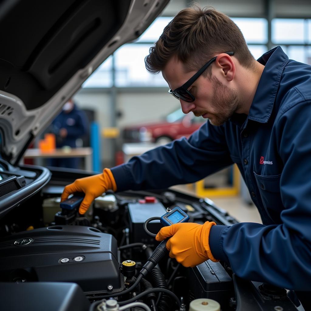 Dutch Mechanic Working on Car