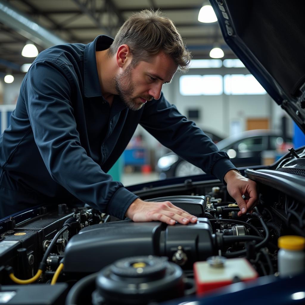 Mechanic working on a car engine