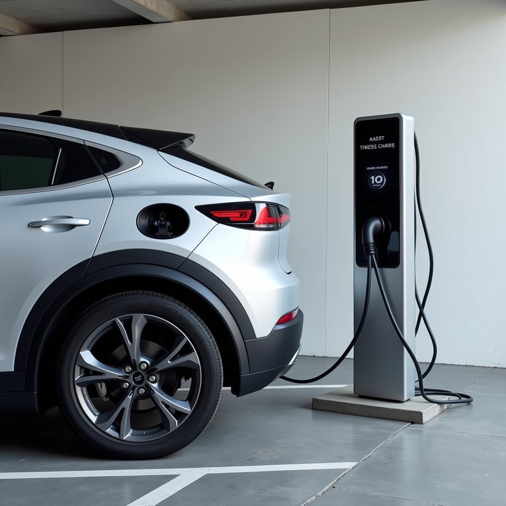 Electric car at a charging station symbolizing the future of auto services