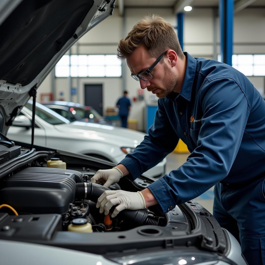 Elmwood Auto Service Technician Working on a Car Engine