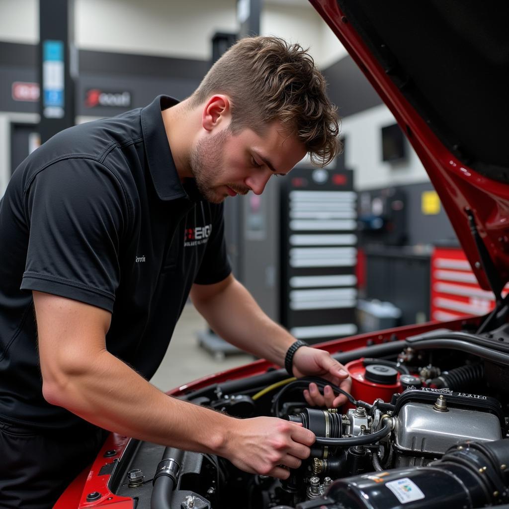 Excell Auto Sport and Service Technician Working on a Car