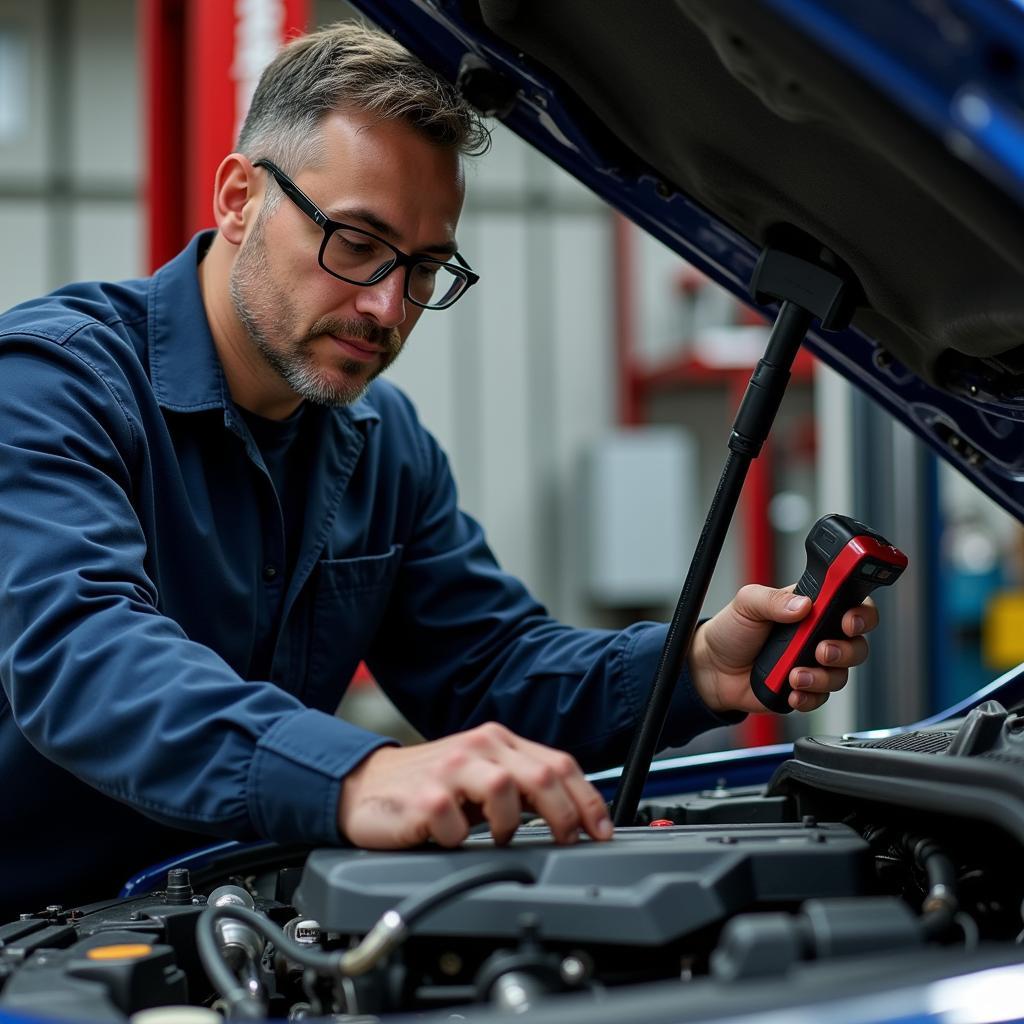 Mechanic Working on a Car Engine