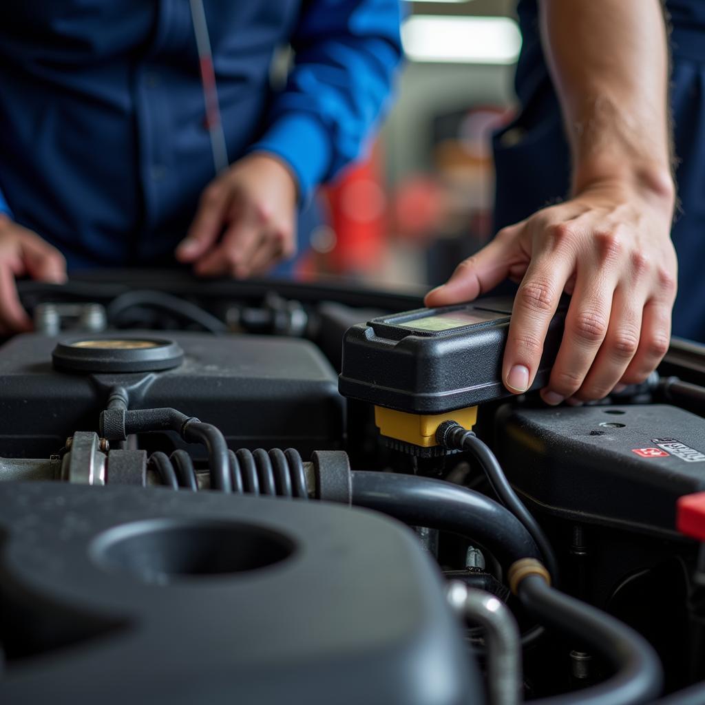 Mechanic inspecting a car engine