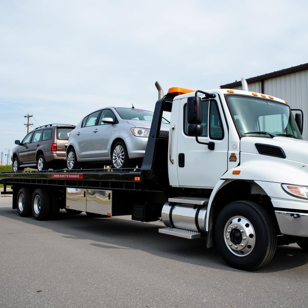 Flatbed Tow Truck Transporting a Car