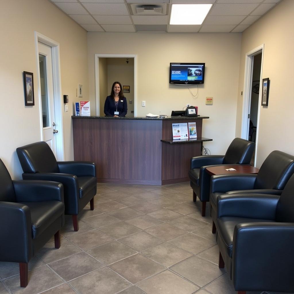 Fort Worth Auto Service Center - A clean and organized auto service center waiting area with comfortable seating and informational brochures.