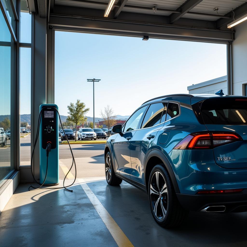 Electric Vehicle Charging Station at an Auto Service Center