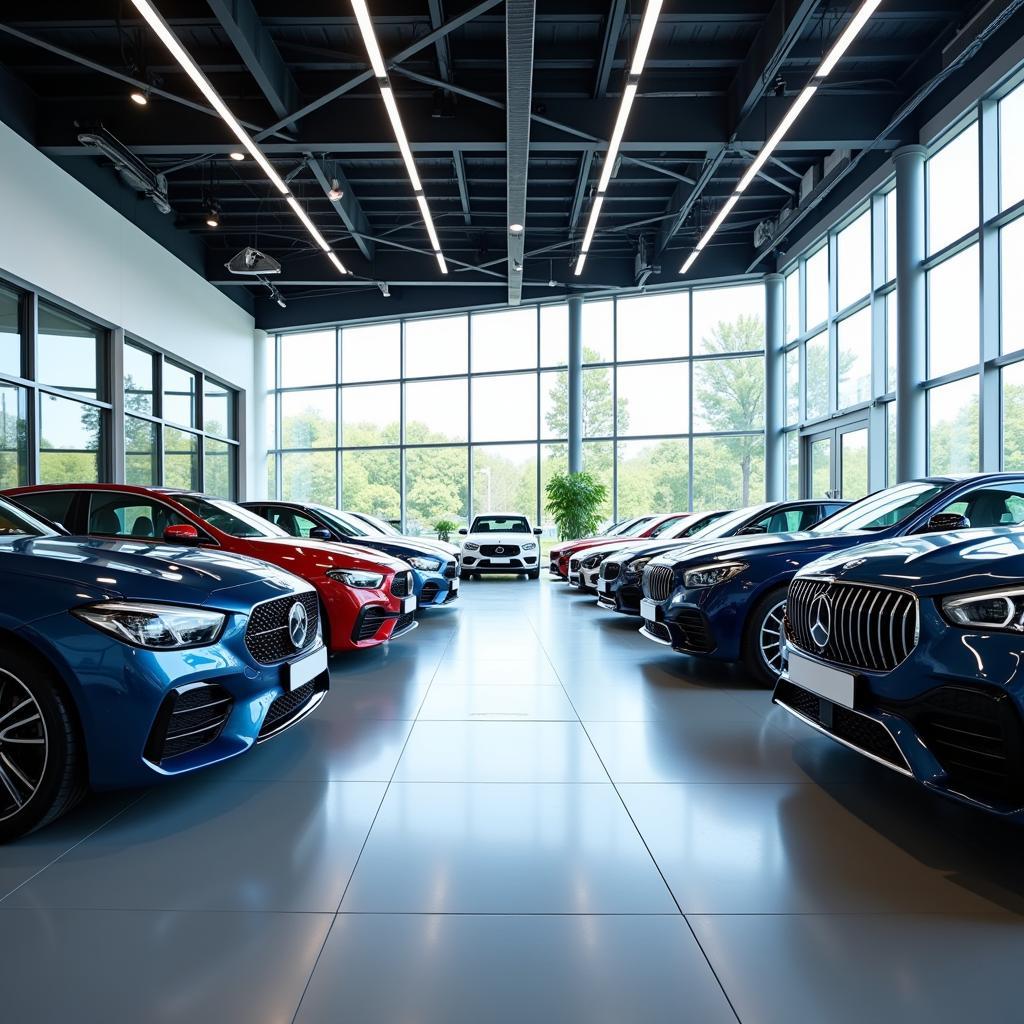 Modern German Auto Sales Showroom with a Variety of Luxury Vehicles