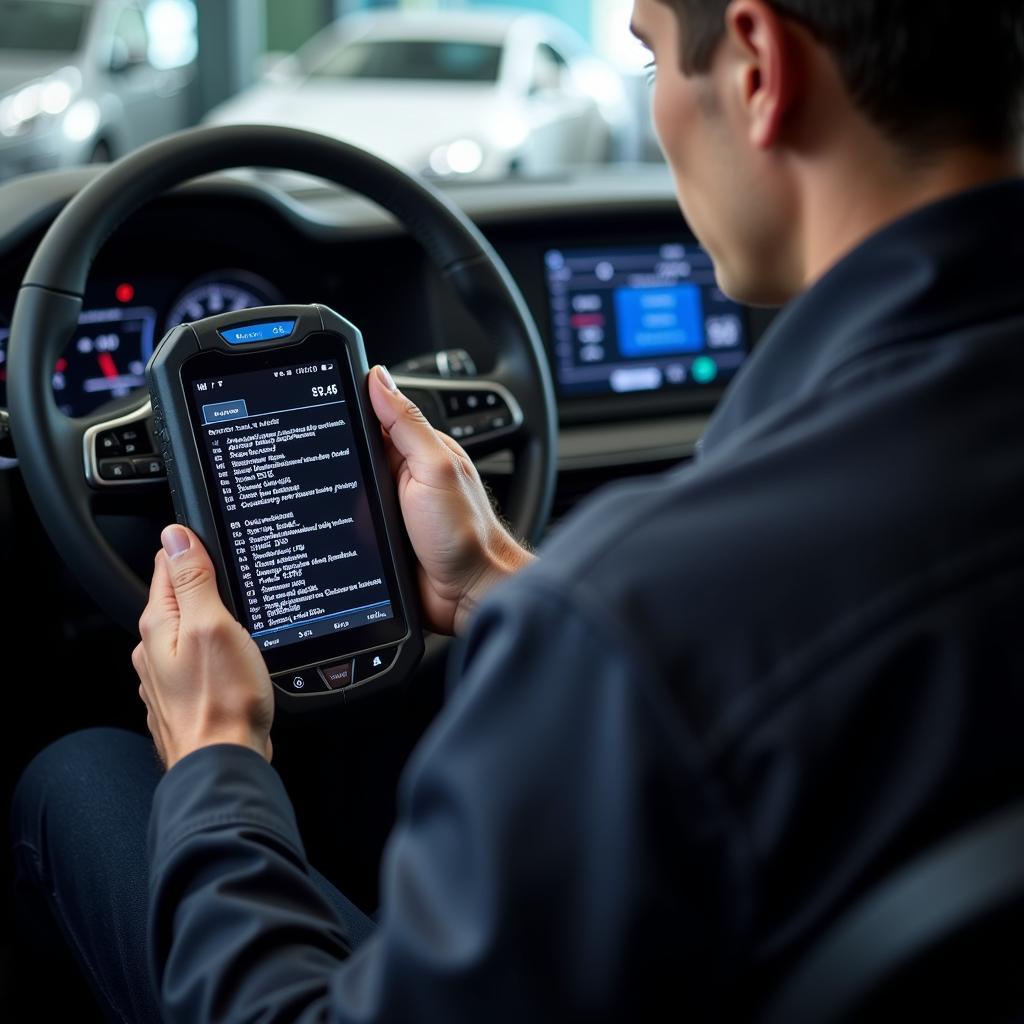 Technician Performing Diagnostic Scan on German Car