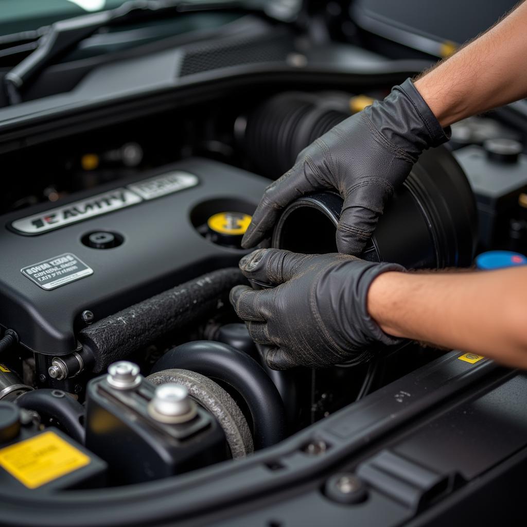 Technician Performing Oil Change on a German Car