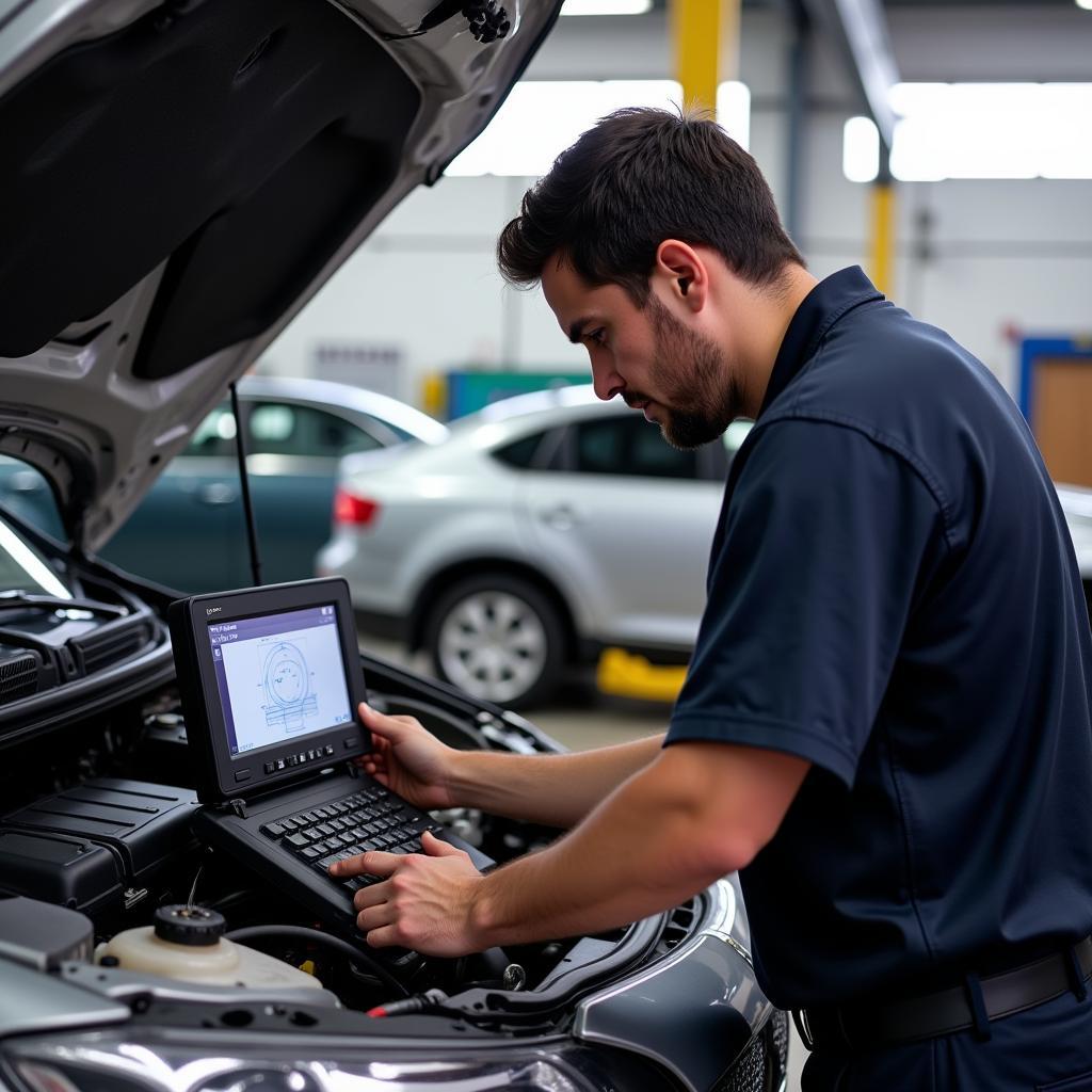 Experienced Technician at Griff's Auto Service Diagnosing a Vehicle