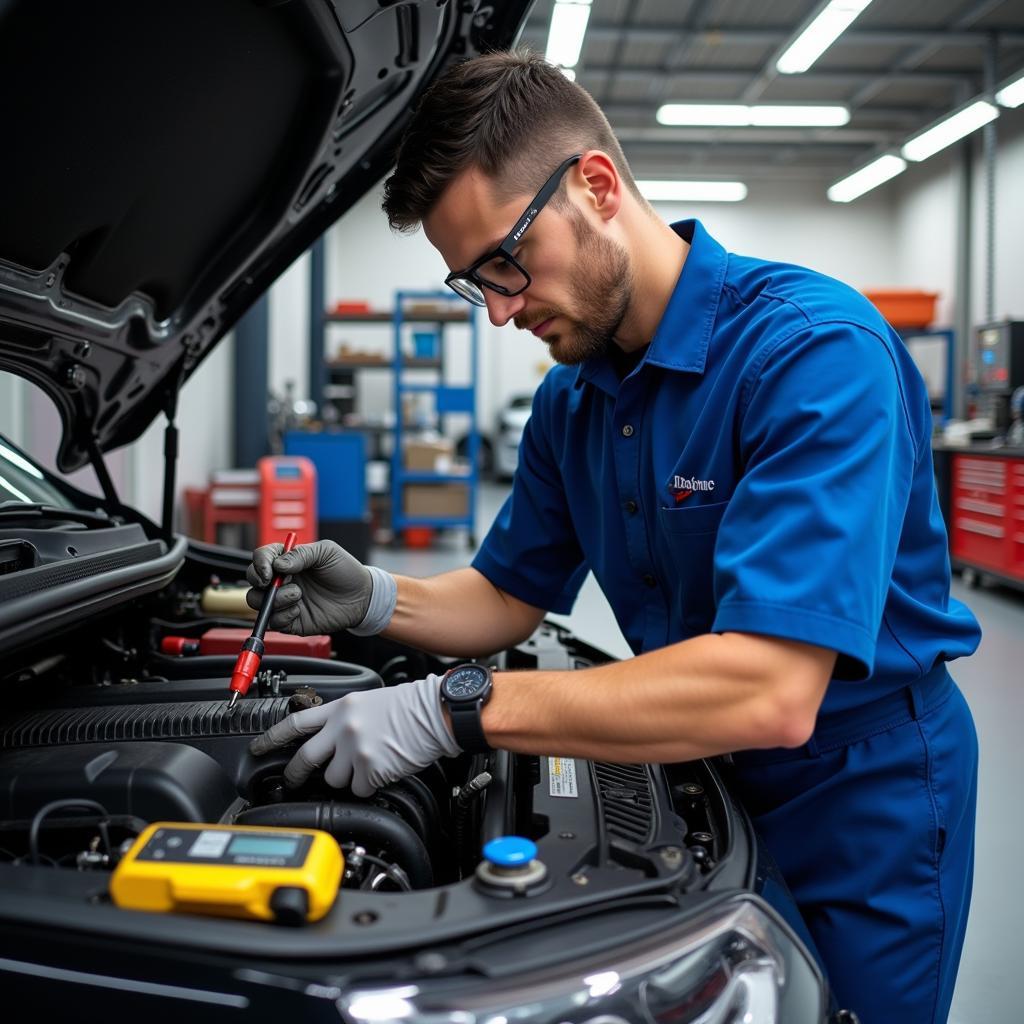 Certified Technicians Working on a Car Engine