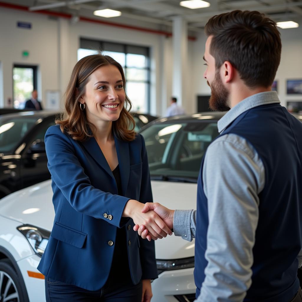 Happy Customer Shaking Hands with Service Representative