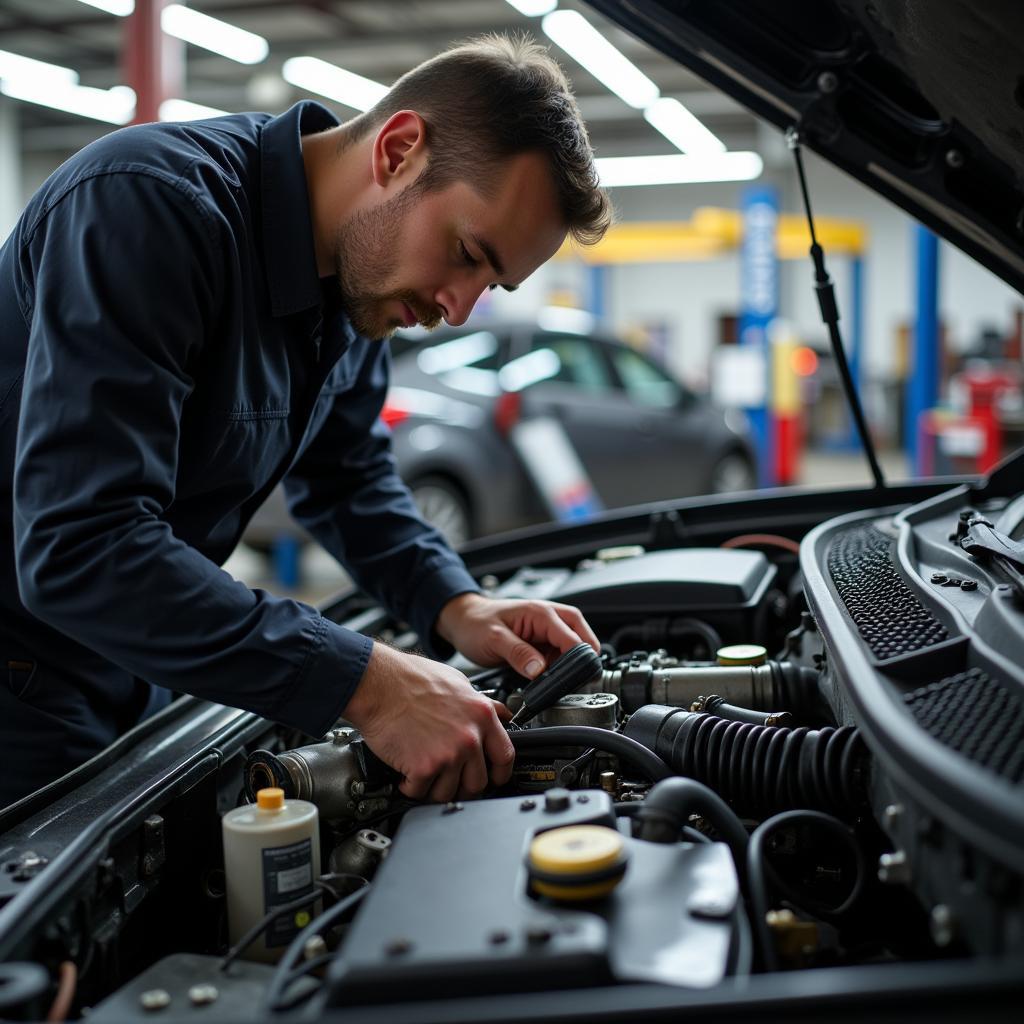 A reliable auto mechanic working on a car in Hartland, WI