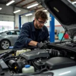 Mechanic working on a car in a Hixon auto repair shop