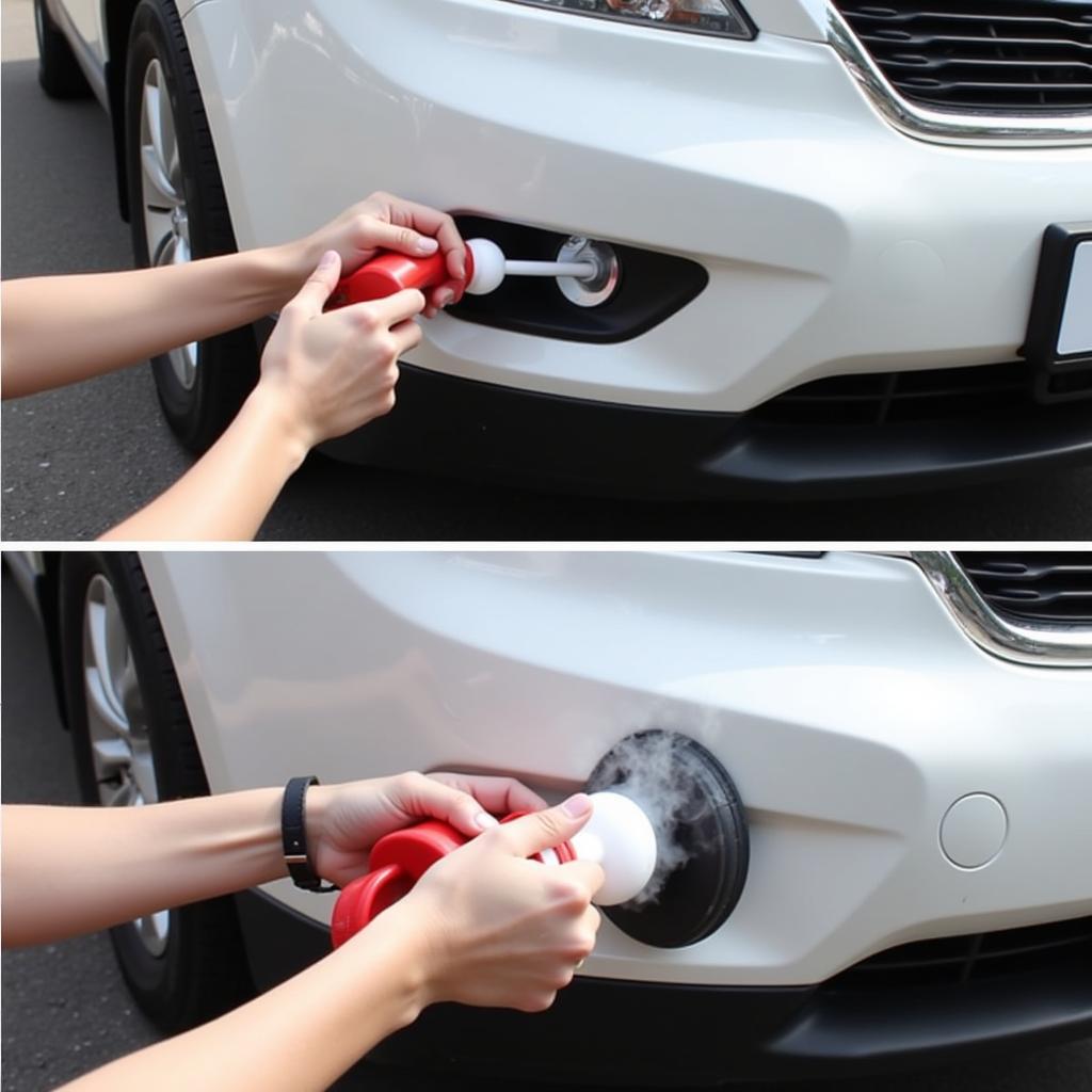 Removing a Dent with Hot Water and a Plunger