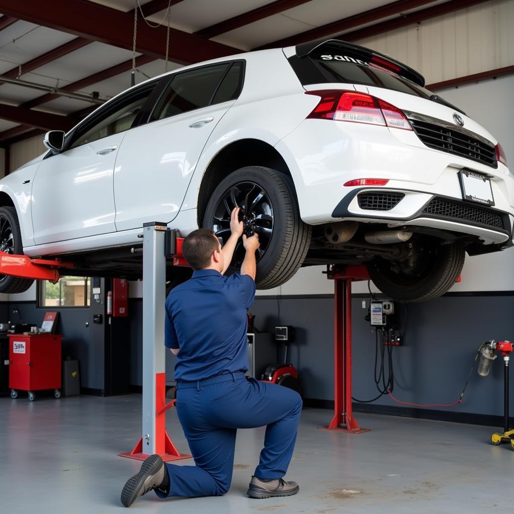 Car undergoing routine maintenance in Houston 77070