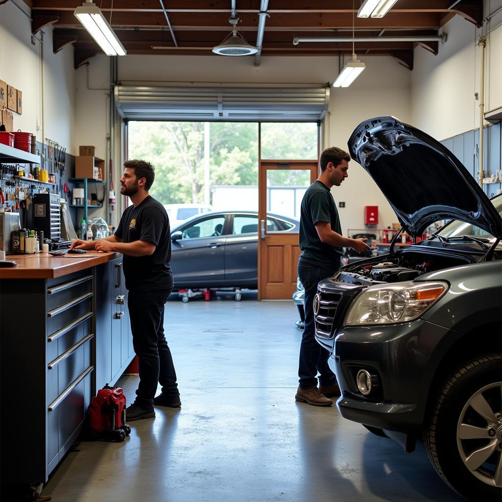 Clean and well-organized interior of an independent auto repair shop