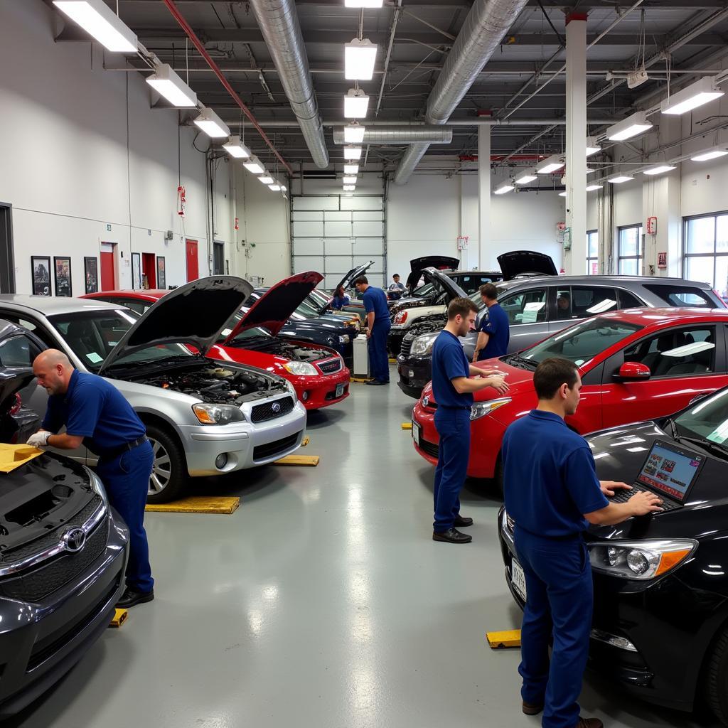 Indianapolis auto service repair shop with mechanics working on a car.