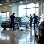 Janitorial Staff Cleaning a Car Dealership