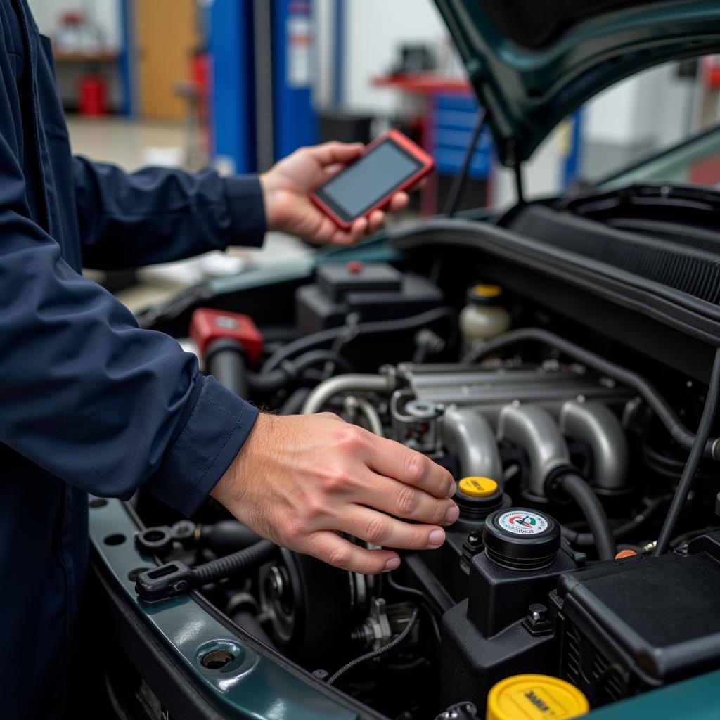 Mechanic Working on a Car at a KB Auto Service Center