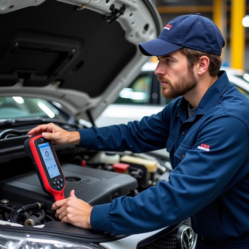 Experienced mechanic performing king auto service on a modern vehicle