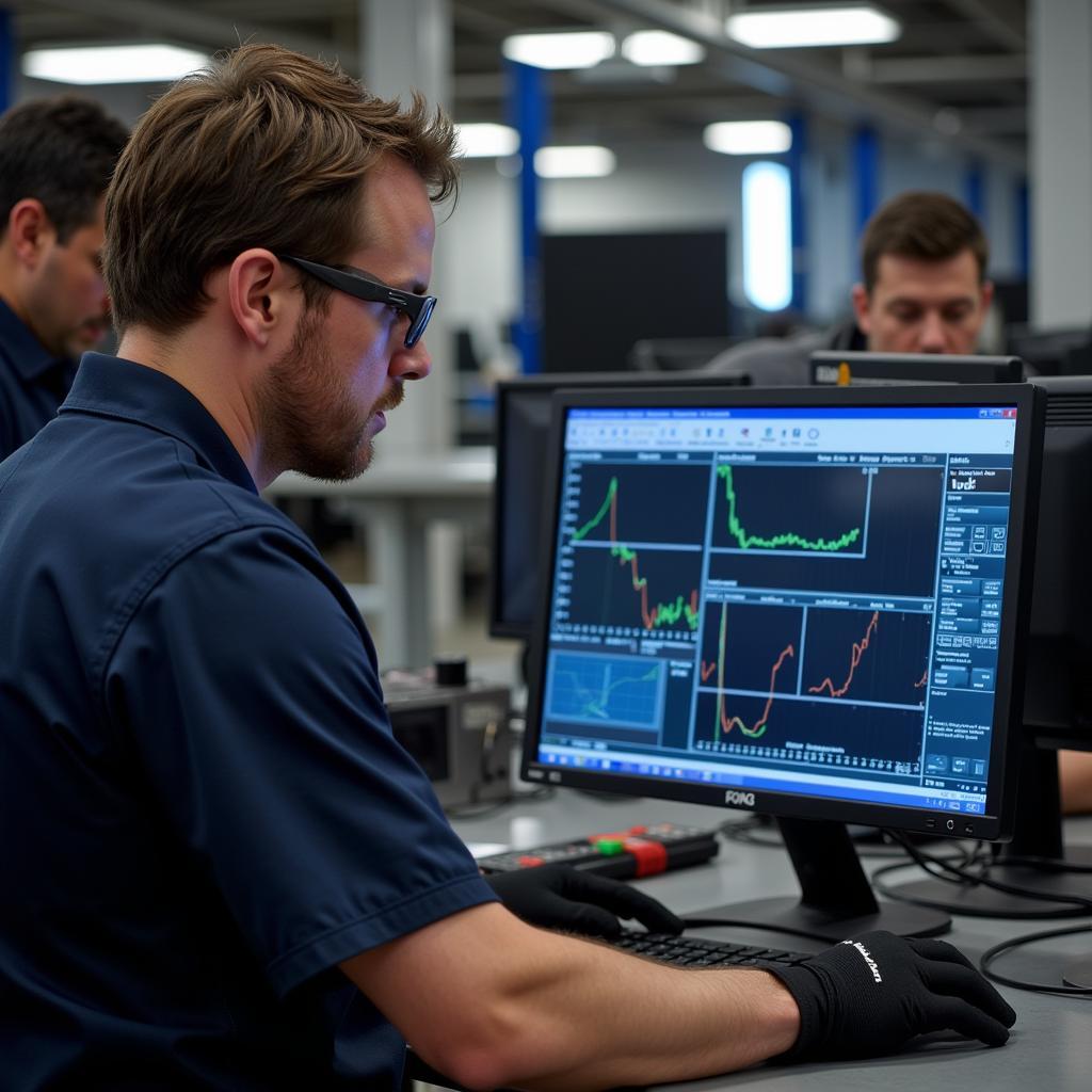 Modern diagnostic equipment used in a king auto service center.