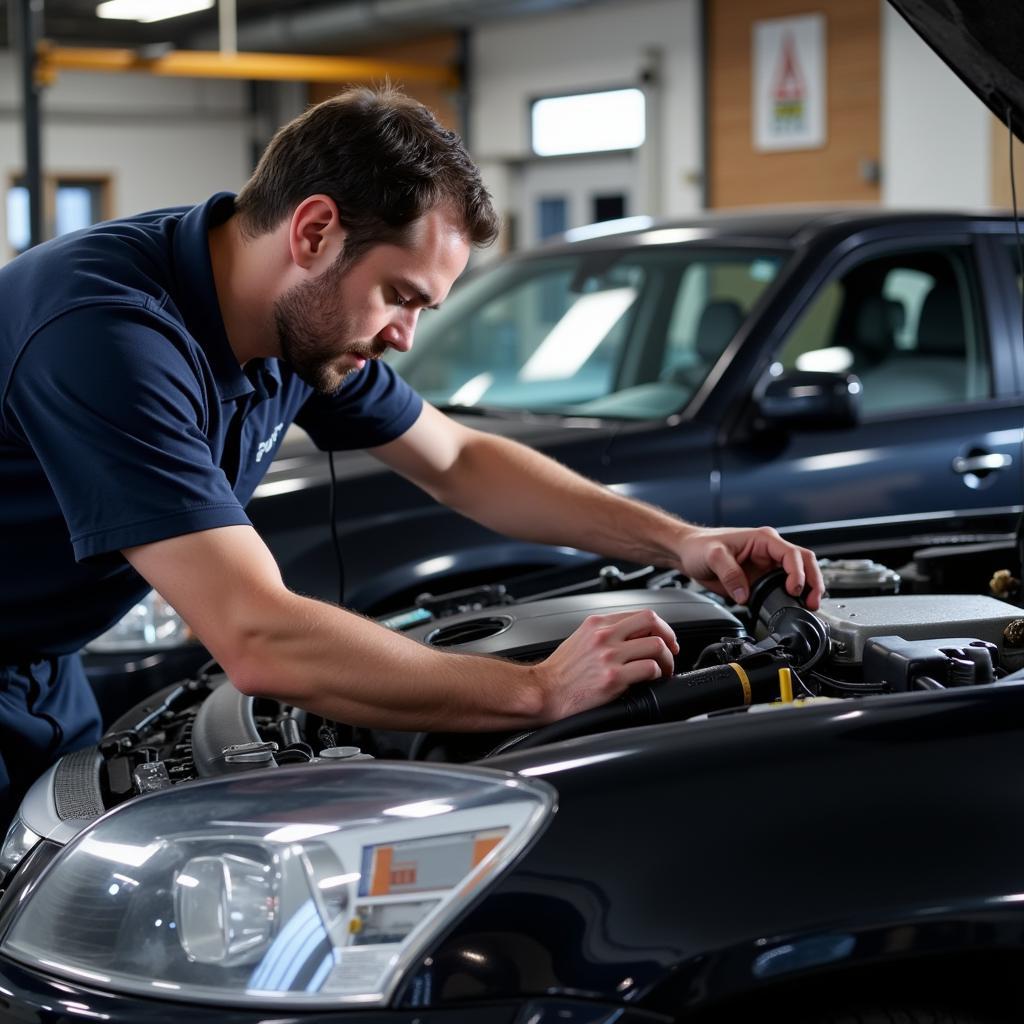 Skilled Auto Service Technician Working on a Vehicle in La Jolla