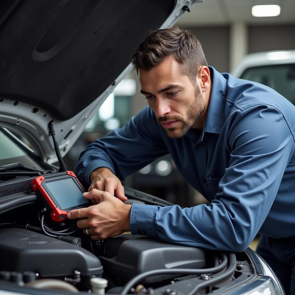 Experienced Auto Technician Performing Vehicle Inspection