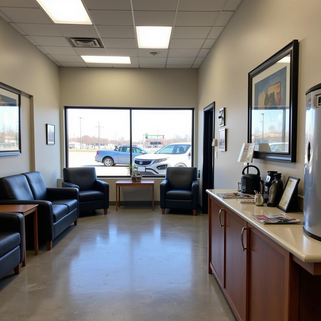 Comfortable customer waiting area in a Lincoln Park auto repair shop