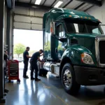 Regular maintenance for a truck in a service bay