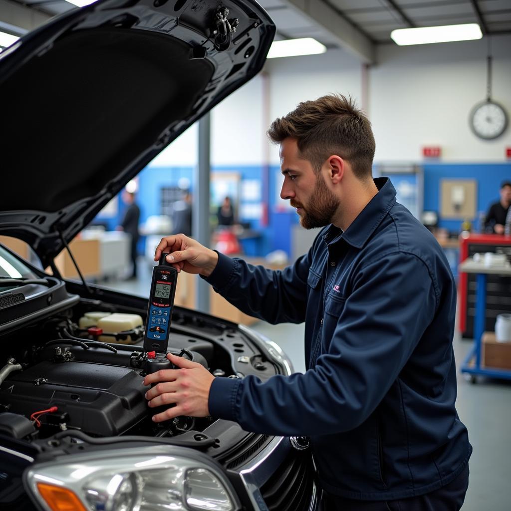 Mechanic working on a car in a Los Gatos auto repair shop