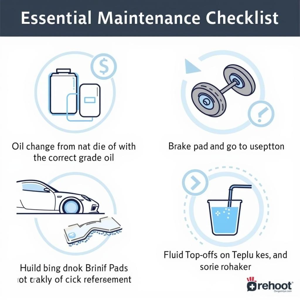 Checklist for regular maintenance of a luxury car, including oil changes, brake inspections, and fluid replacements.