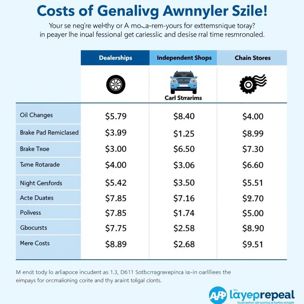 M and M Auto Service Costs