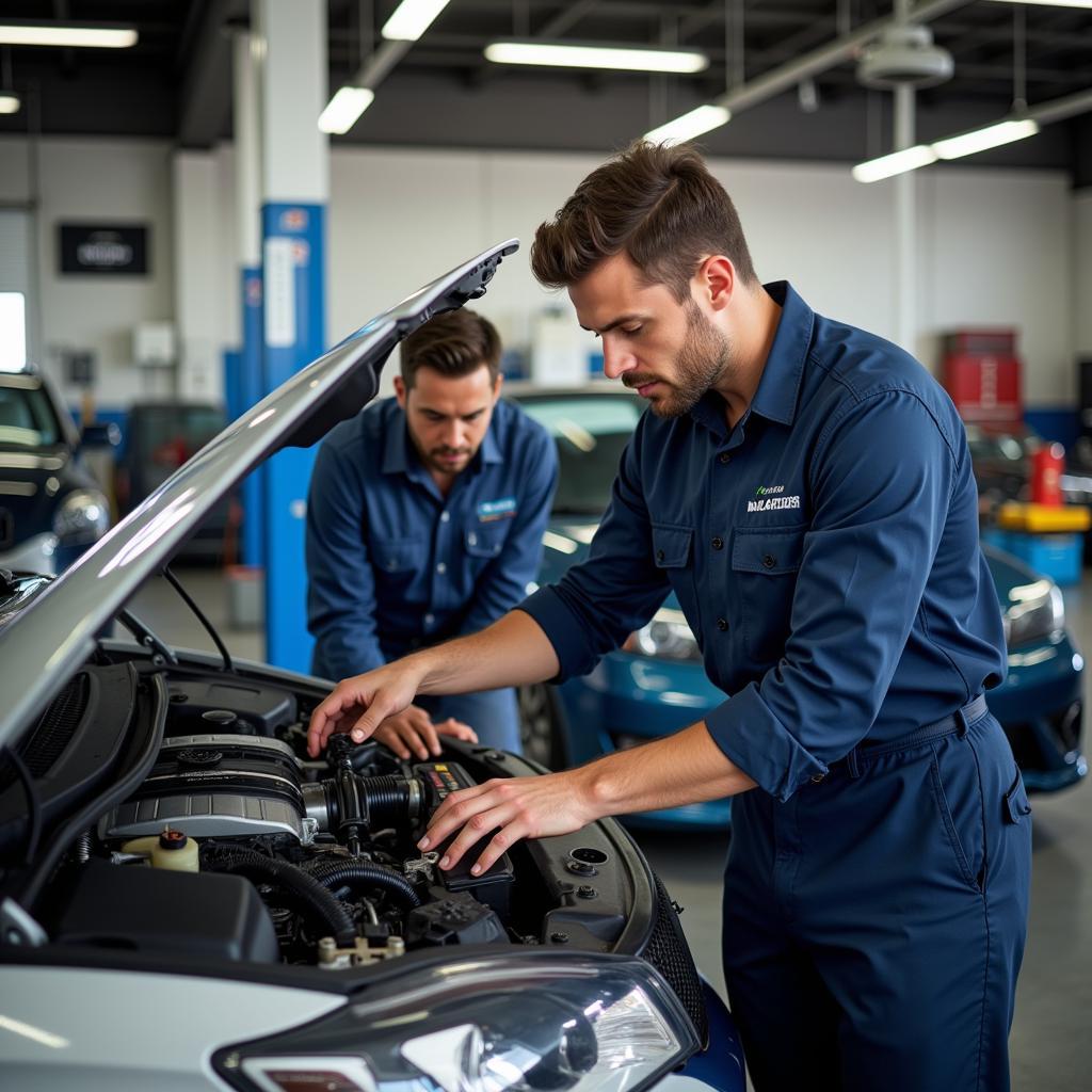 MacArthur Auto Service Center Mechanic Working on a Car