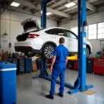 Car undergoing routine maintenance at a Brunswick auto service center