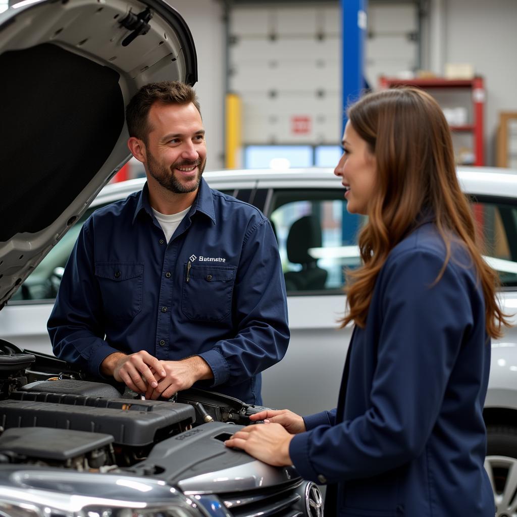 Mechanic Discussing Car Repairs with a Customer in Lewiston