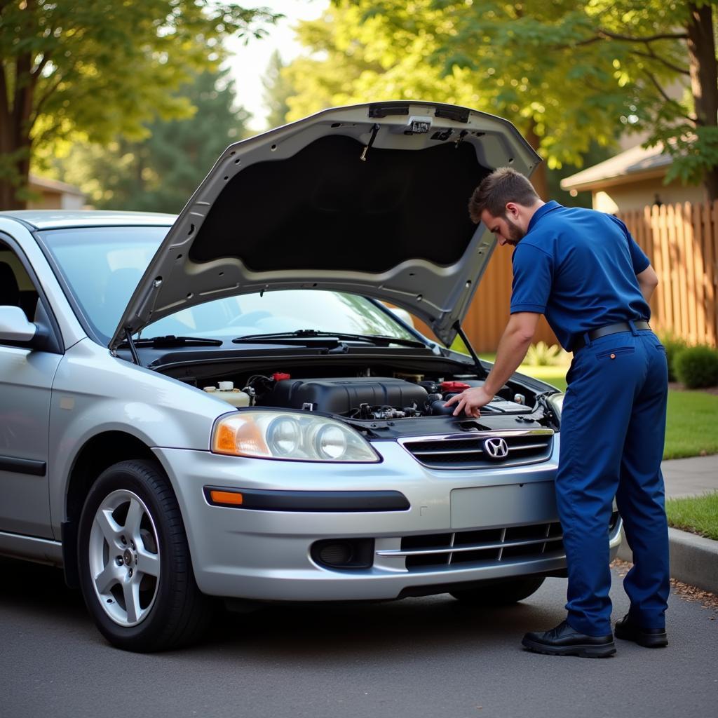 Mobile Mechanic Servicing a Car in a Driveway