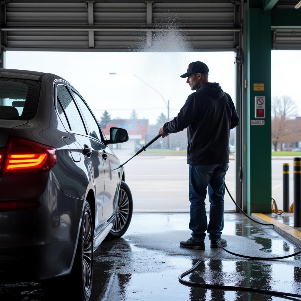 Man Washing Car at Self-Service Car Wash