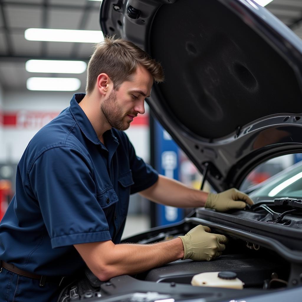 Mechanic Checking a Car's Cooling System in Lafayette