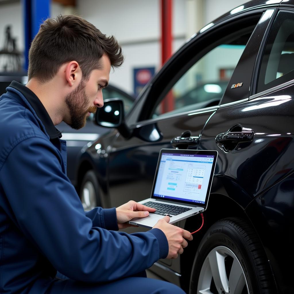 Mechanic Using Diagnostic Tools on a Car