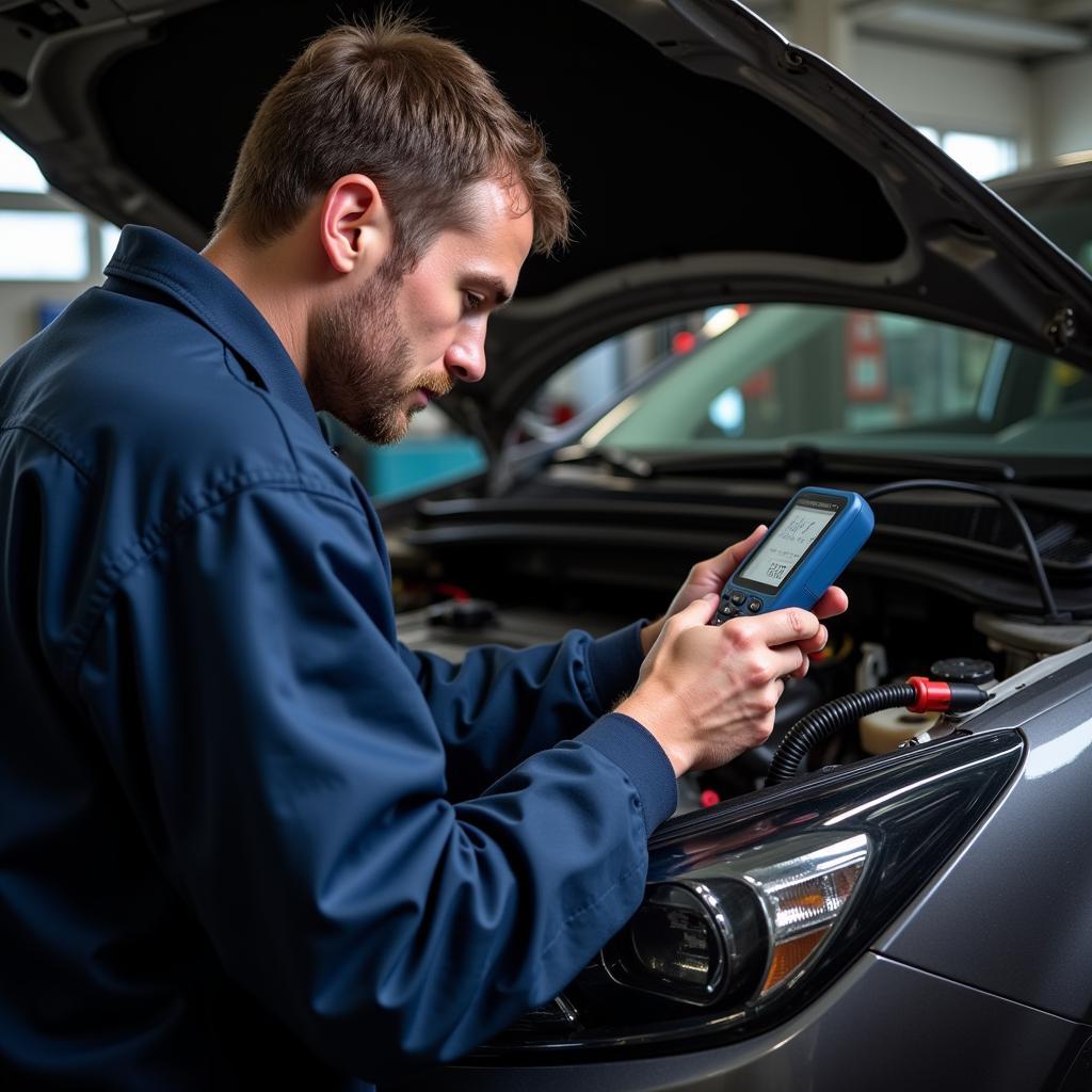 Mechanic Diagnosing Car Electrical System