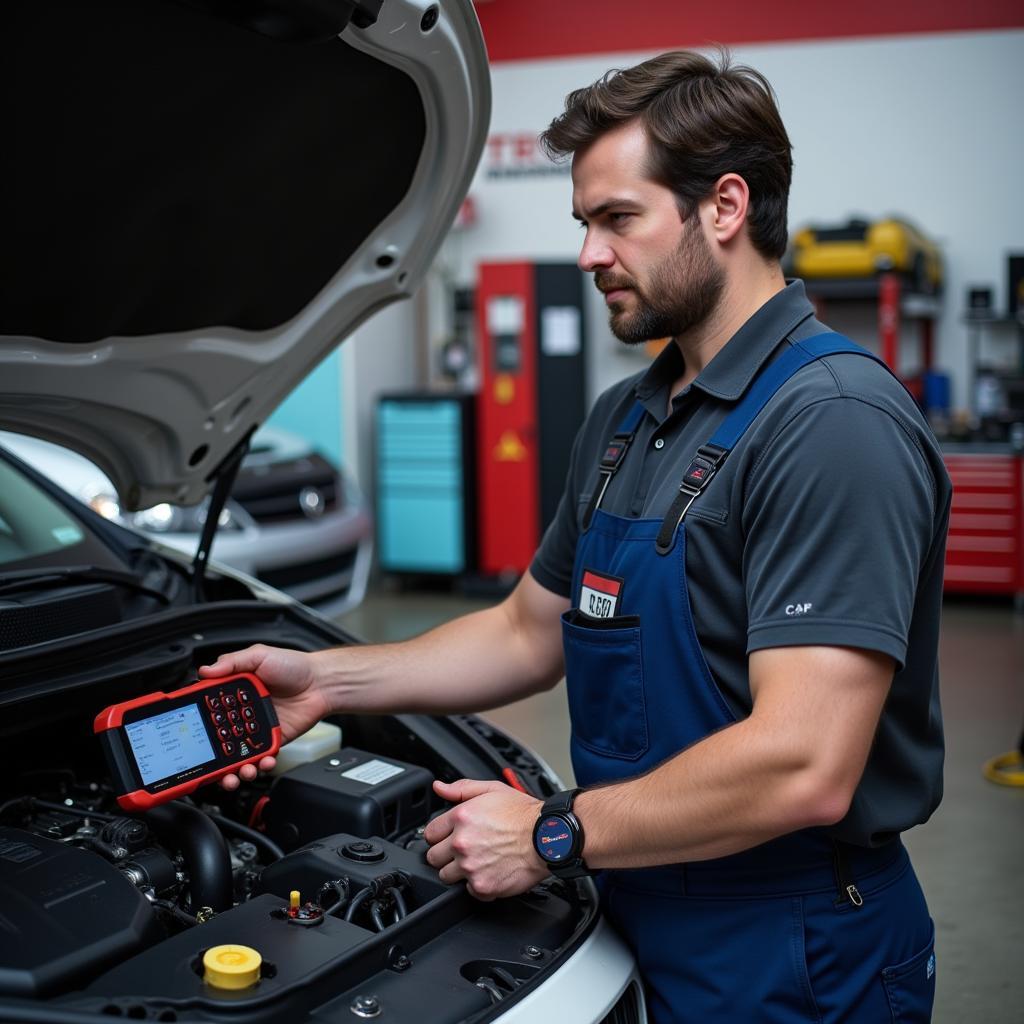 Mechanic Diagnosing Car Problem