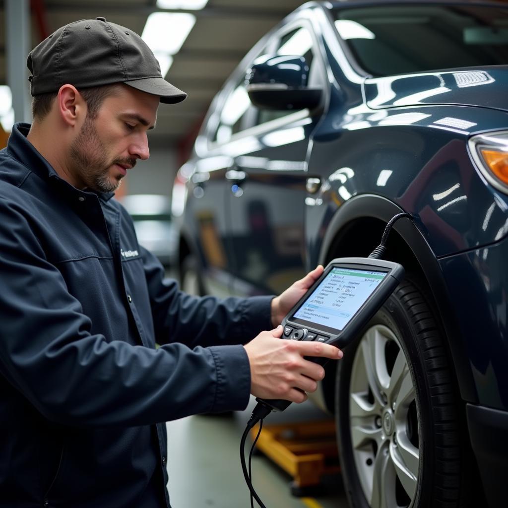 Mechanic Diagnosing Foreign Car