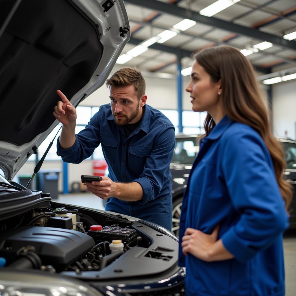 Mechanic Explaining Car Problem to Customer