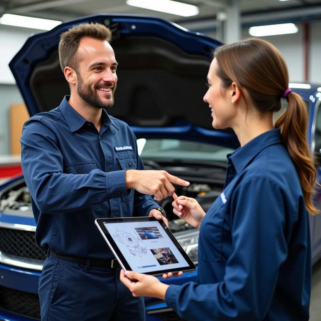 Mechanic Explaining Car Issue to Customer