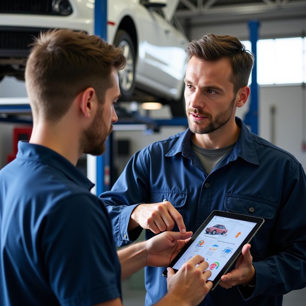 Mechanic Explaining Car Issue to Customer