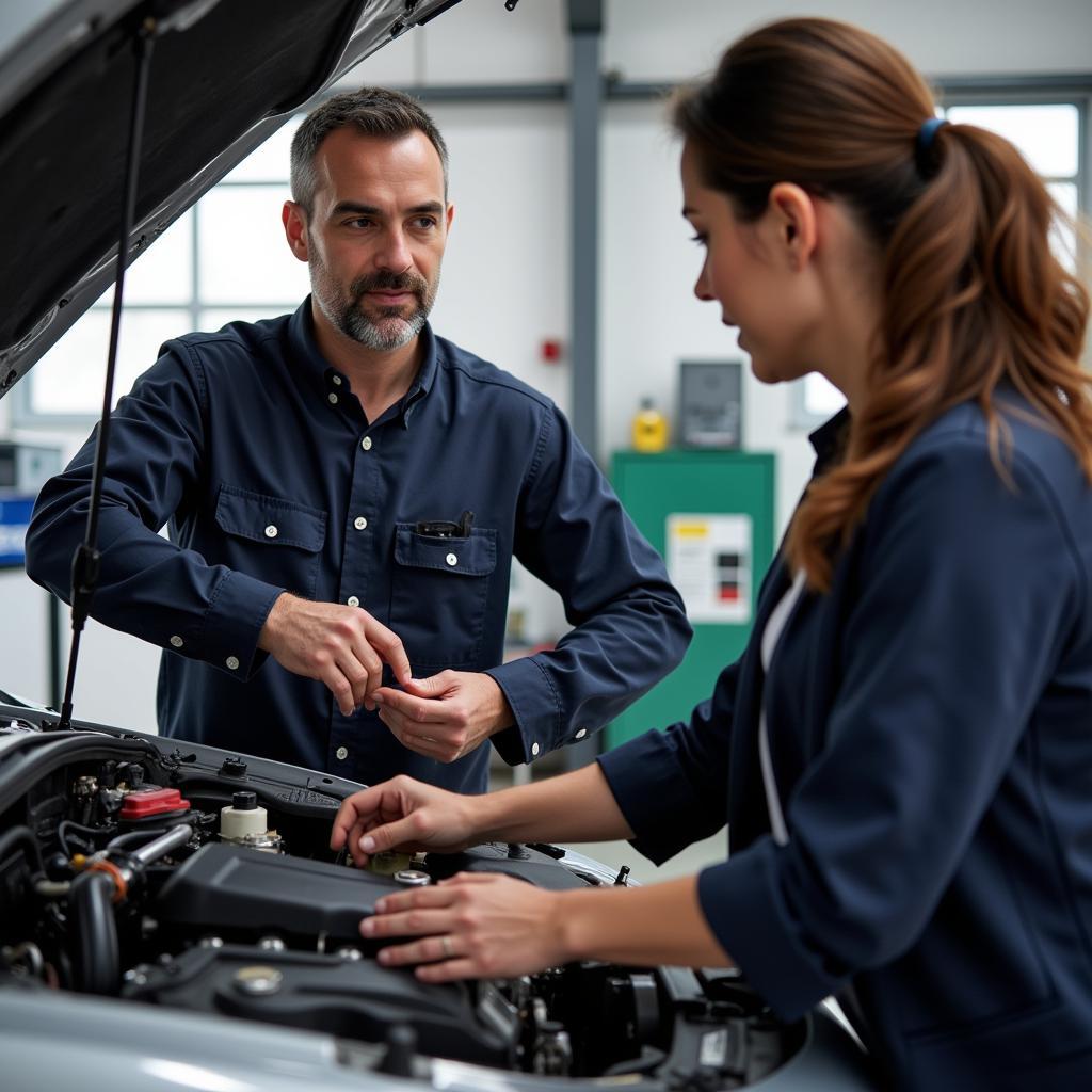 Mechanic Explaining Car Repair to Customer