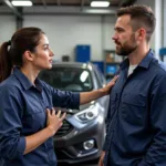 Mechanic Explaining Car Repair to Customer