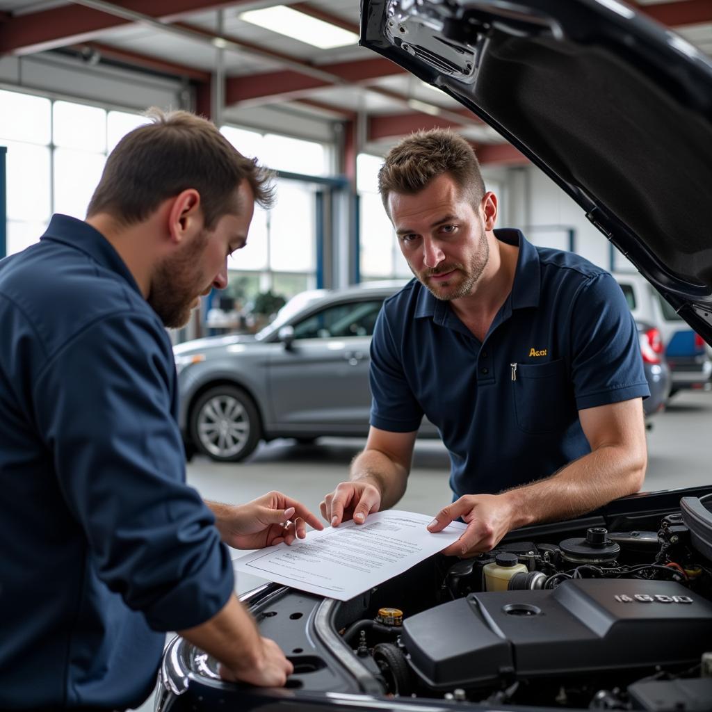 Mechanic Explaining Car Repair to a Customer